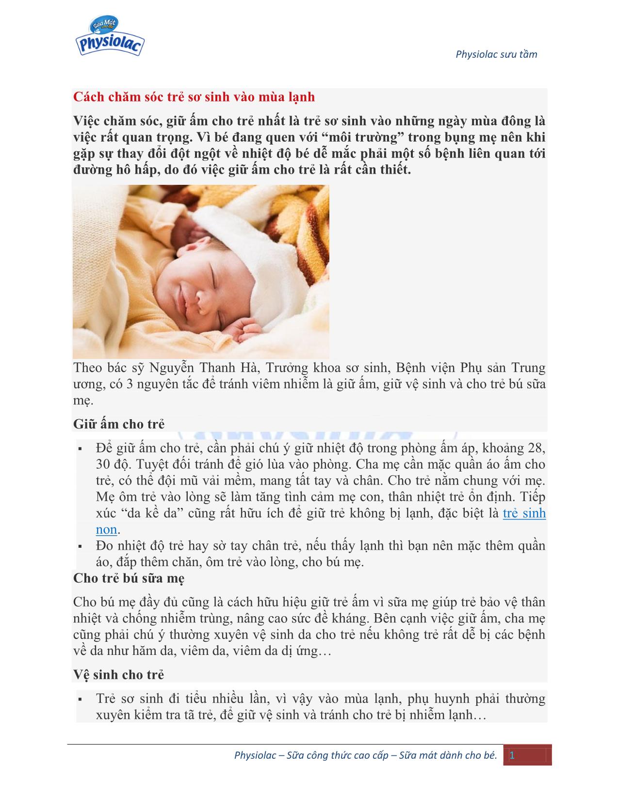 Cách chăm sóc trẻ sơ sinh vào mùa lạnh trang 1