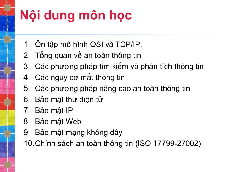 Bài giảng An ninh mạng - Giới thiệu - Nguyễn Thị Phương Giang trang 3
