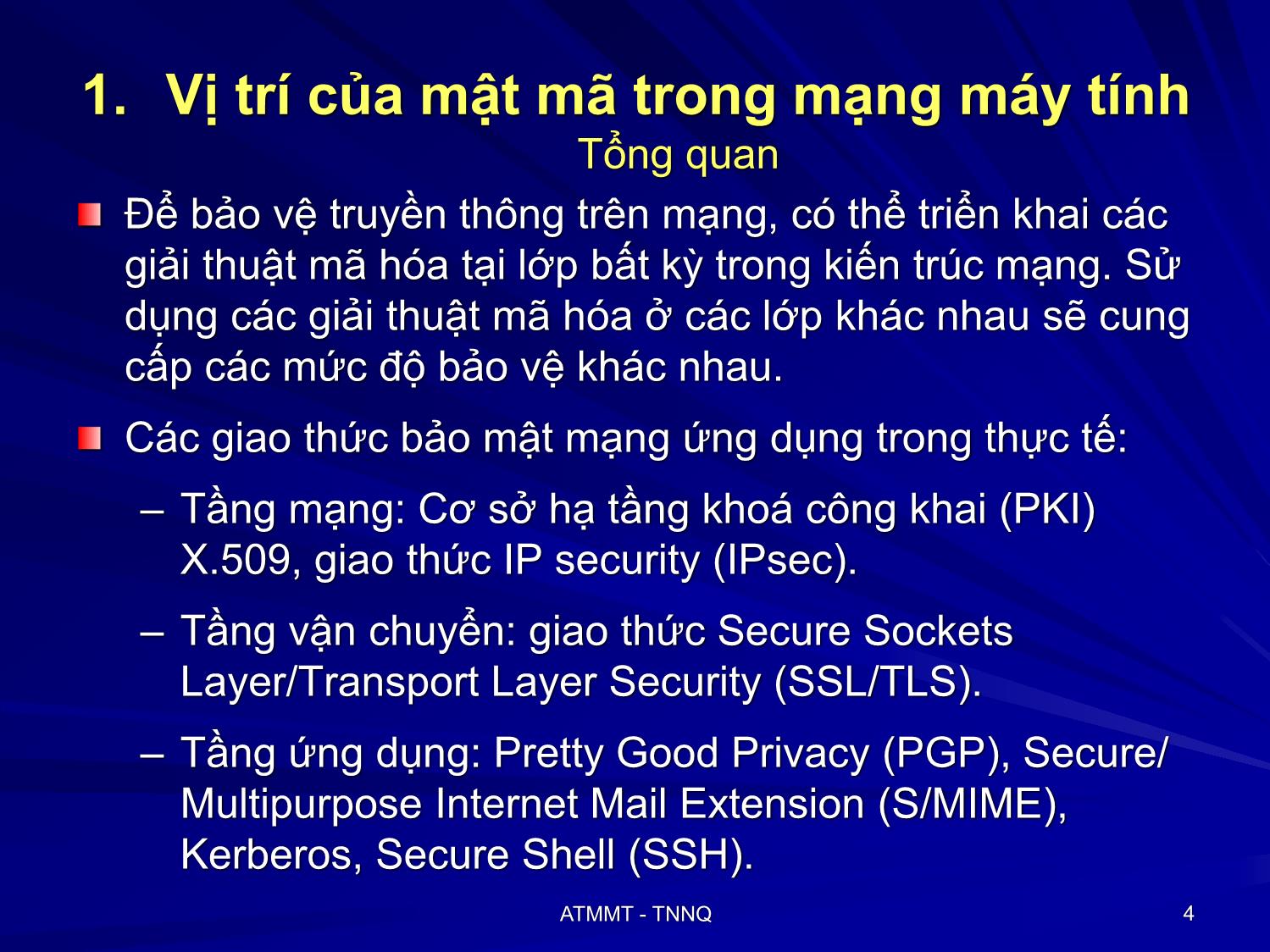 Bài giảng An toàn mạng máy tính - Bài 7: Một số giao thức bảo mật mạng - Tô Nguyễn Nhật Quang trang 4