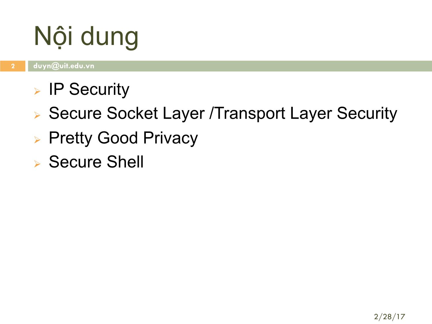 Bài giảng An toàn mạng máy tính nâng cao - Chương 2: Các giao thức bảo mật - Nguyễn Duy trang 2