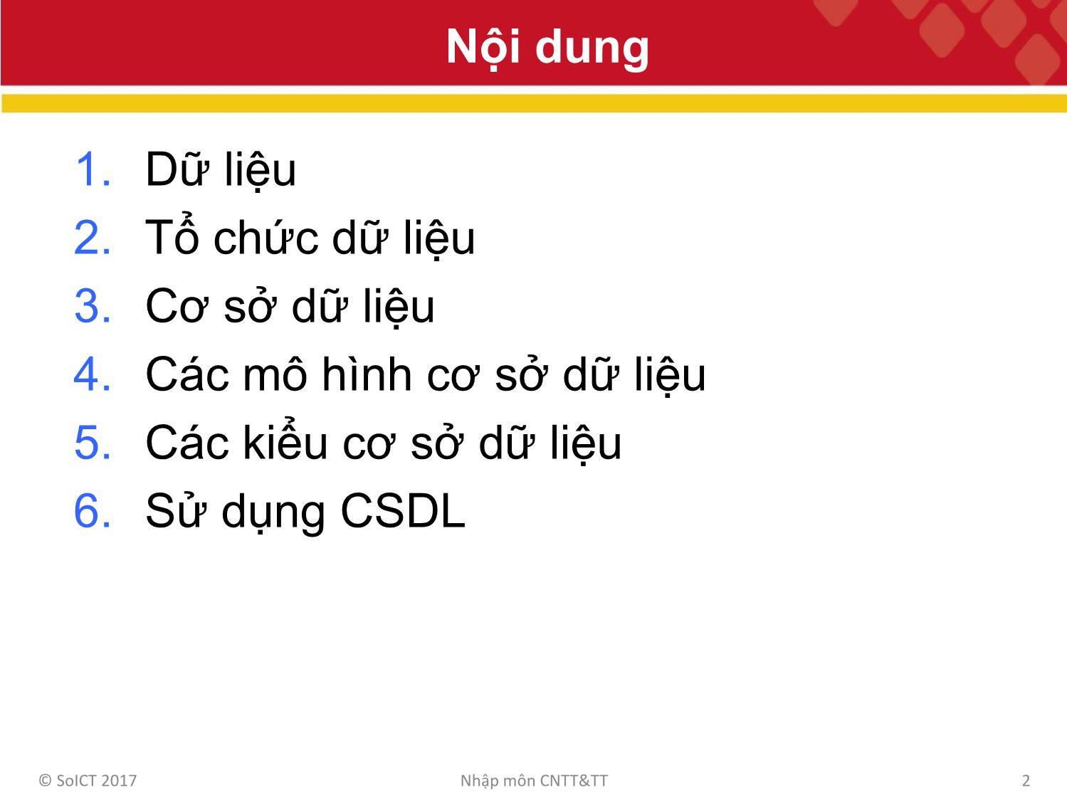 Bài giảng Công nghệ thông tin và truyền thông - Bài 6: Cơ sở dữ liệu trang 2