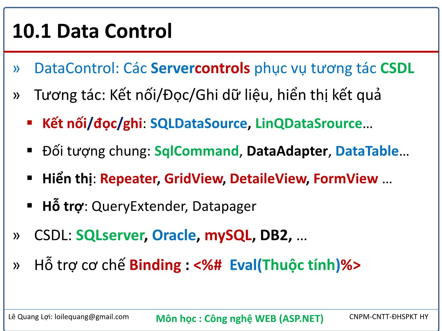 Bài giảng Công nghệ Web - Bài 10: Data Access - Lê Quang Lợi trang 3