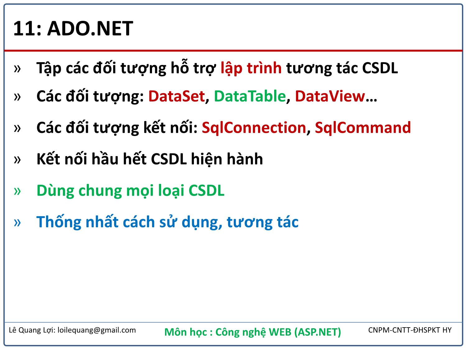 Bài giảng Công nghệ Web - Bài 11: Data Access - Lê Quang Lợi trang 3