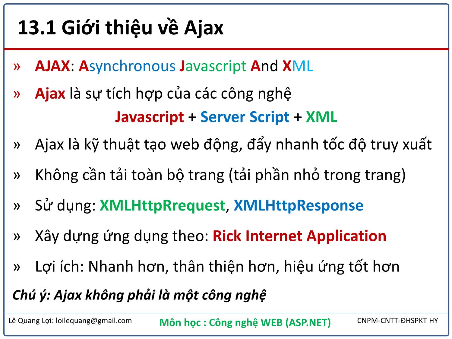 Bài giảng Công nghệ Web - Bài 13: Ajax - Lê Quang Lợi trang 3