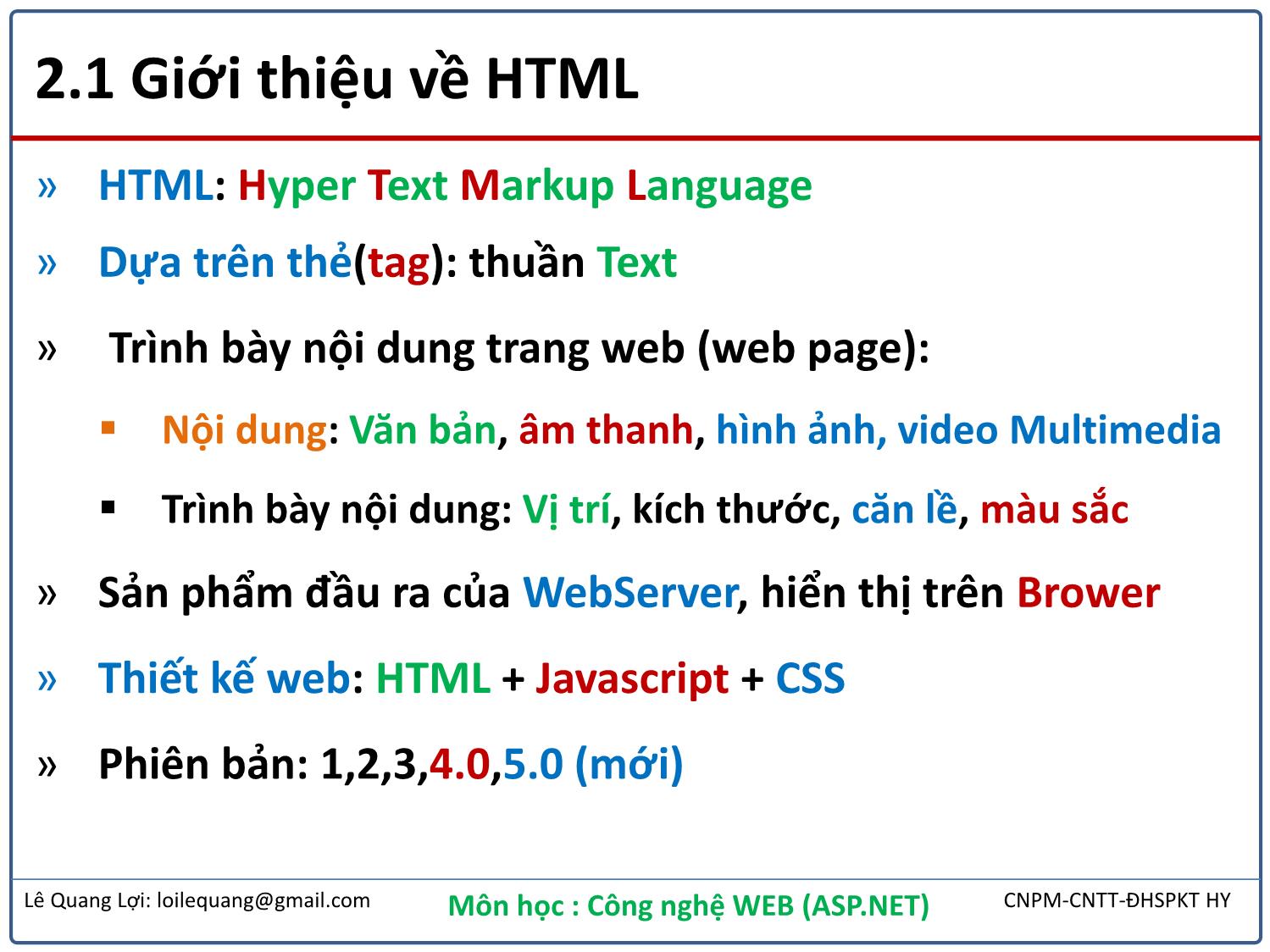 Bài giảng Công nghệ Web - Bài 2: Thiết kế web với HTML - Lê Quang Lợi trang 3