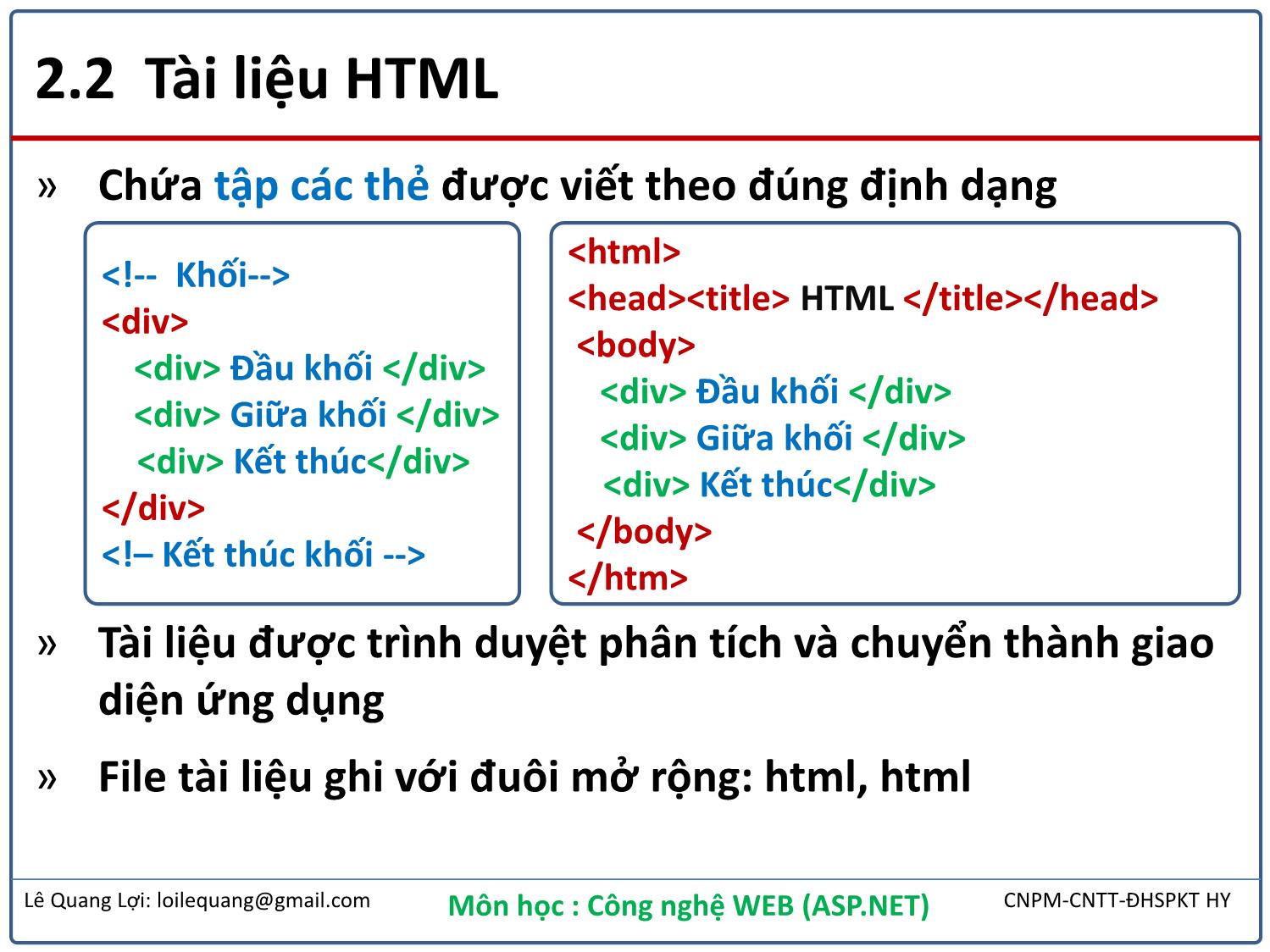 Bài giảng Công nghệ Web - Bài 2: Thiết kế web với HTML - Lê Quang Lợi trang 4