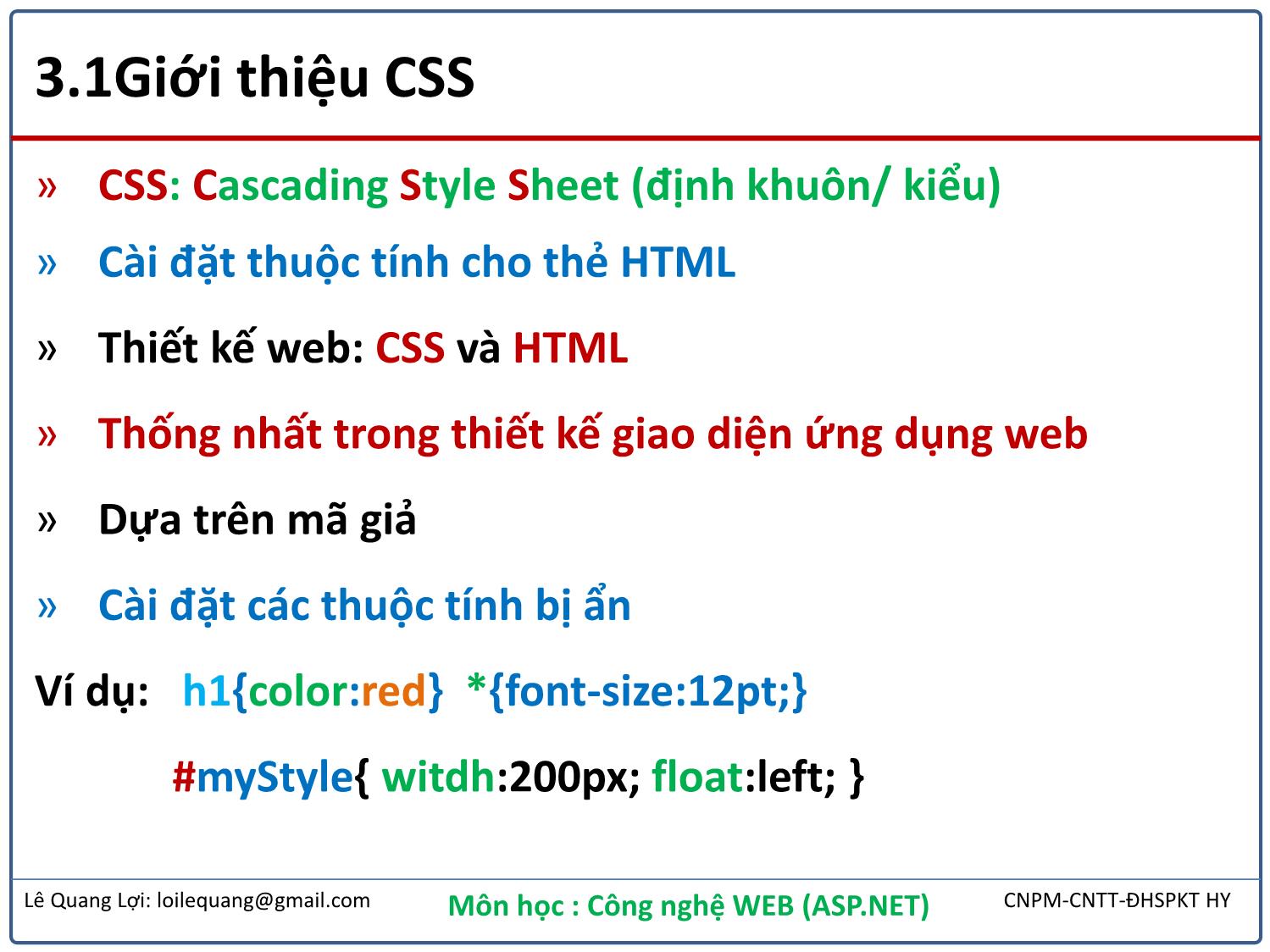 Bài giảng Công nghệ Web - Bài 3: Thiết kế web với CSS - Lê Quang Lợi trang 3