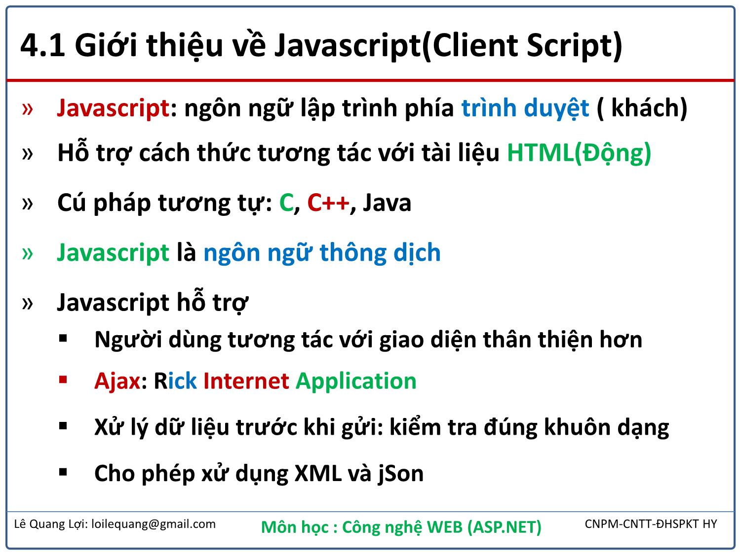 Bài giảng Công nghệ Web - Bài 4: Client Script (Javascript) - Lê Quang Lợi trang 3
