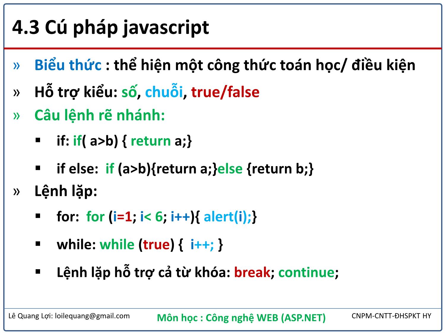 Bài giảng Công nghệ Web - Bài 4: Client Script (Javascript) - Lê Quang Lợi trang 5