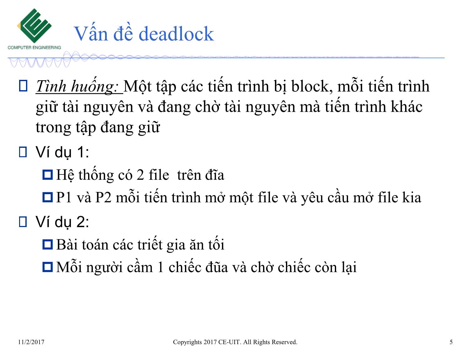 Bài giảng Hệ điều hành - Chương 6, Phần 1: Deadlocks - Phan Đình Duy trang 5