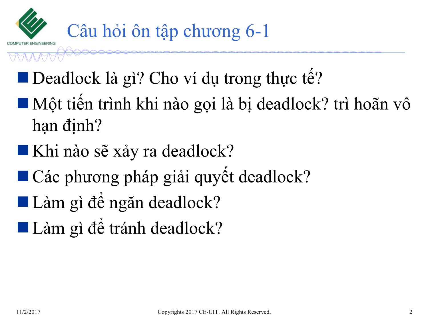 Bài giảng Hệ điều hành - Chương 6, Phần 2: Deadlocks - Phan Đình Duy trang 2