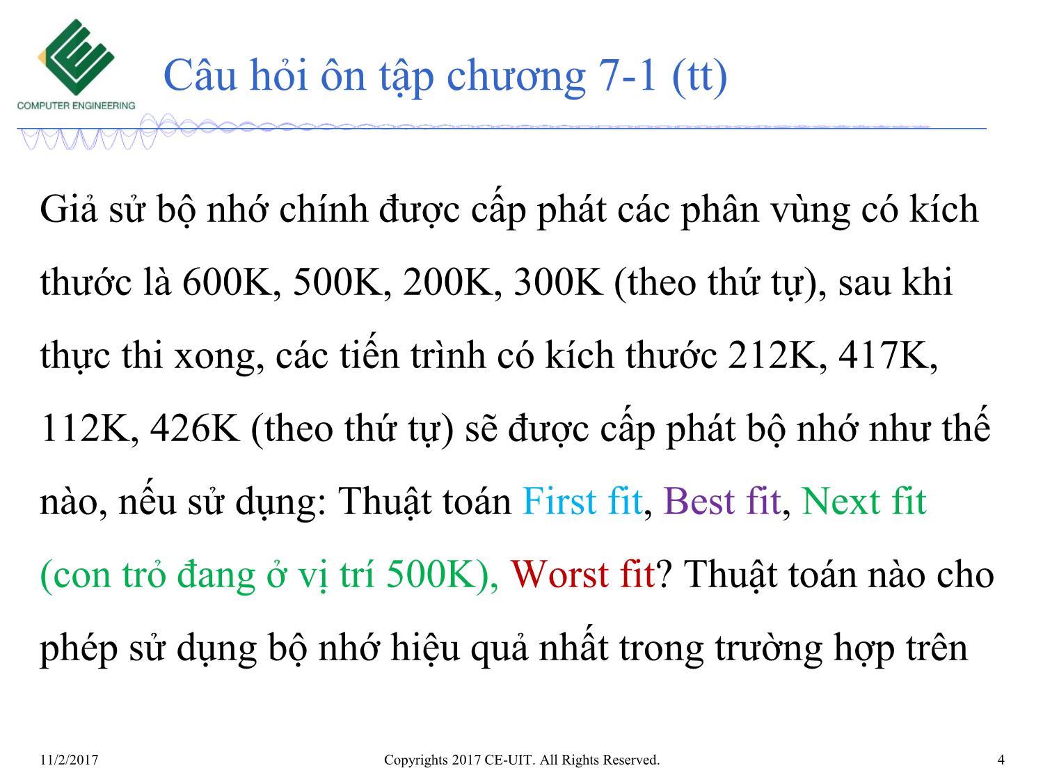 Bài giảng Hệ điều hành - Chương 7, Phần 2: Quản lý bộ nhớ - Phan Đình Duy trang 4