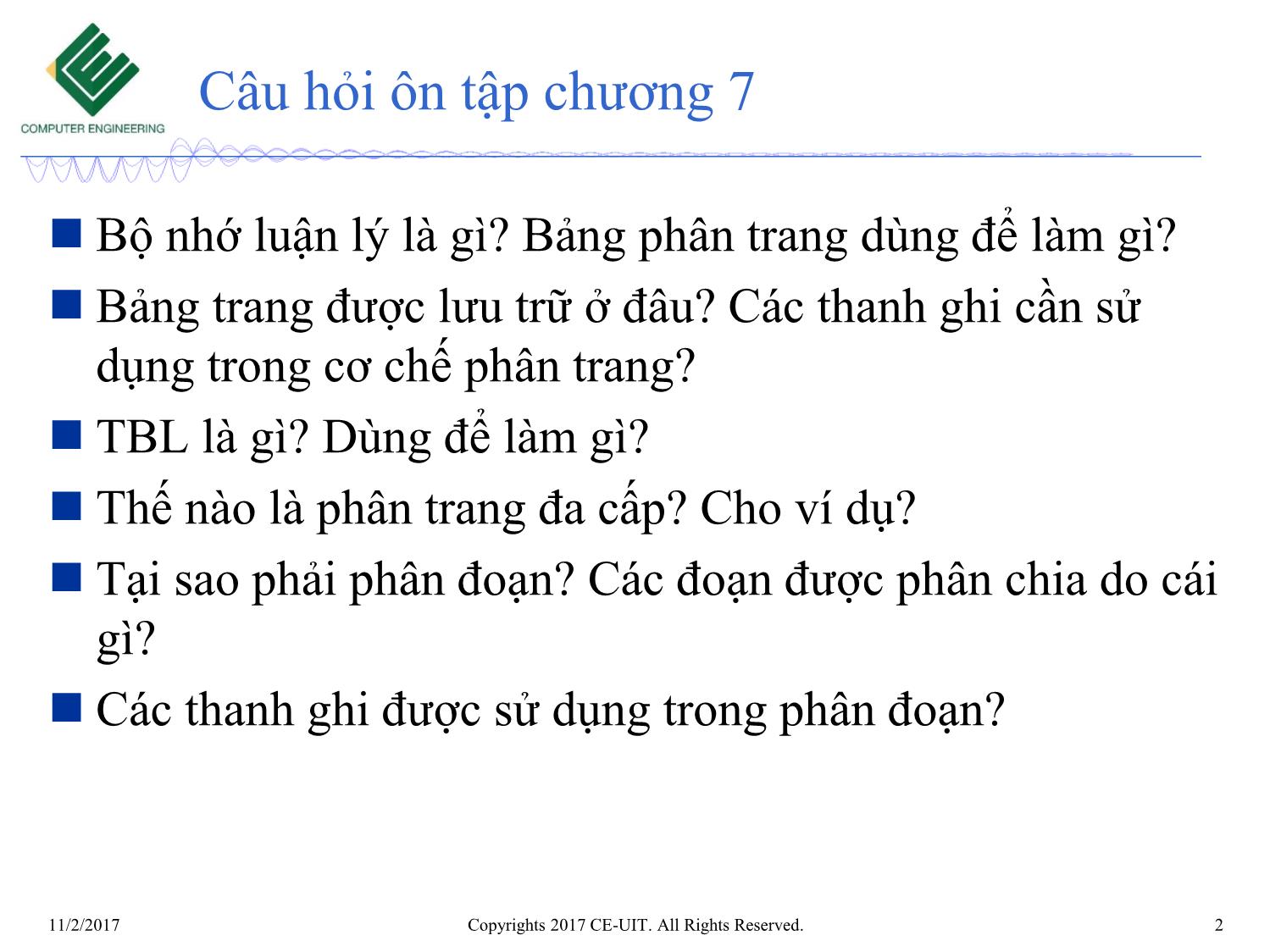 Bài giảng Hệ điều hành - Chương 8: Bộ nhớ ảo - Phan Đình Duy trang 2