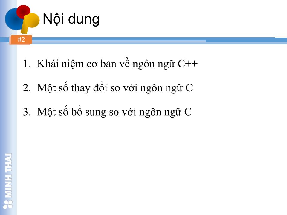 Bài giảng Lập trình hướng đối tượng - Chương 2: Giới thiệu ngôn ngữ C++ - Trần Minh Thái trang 1