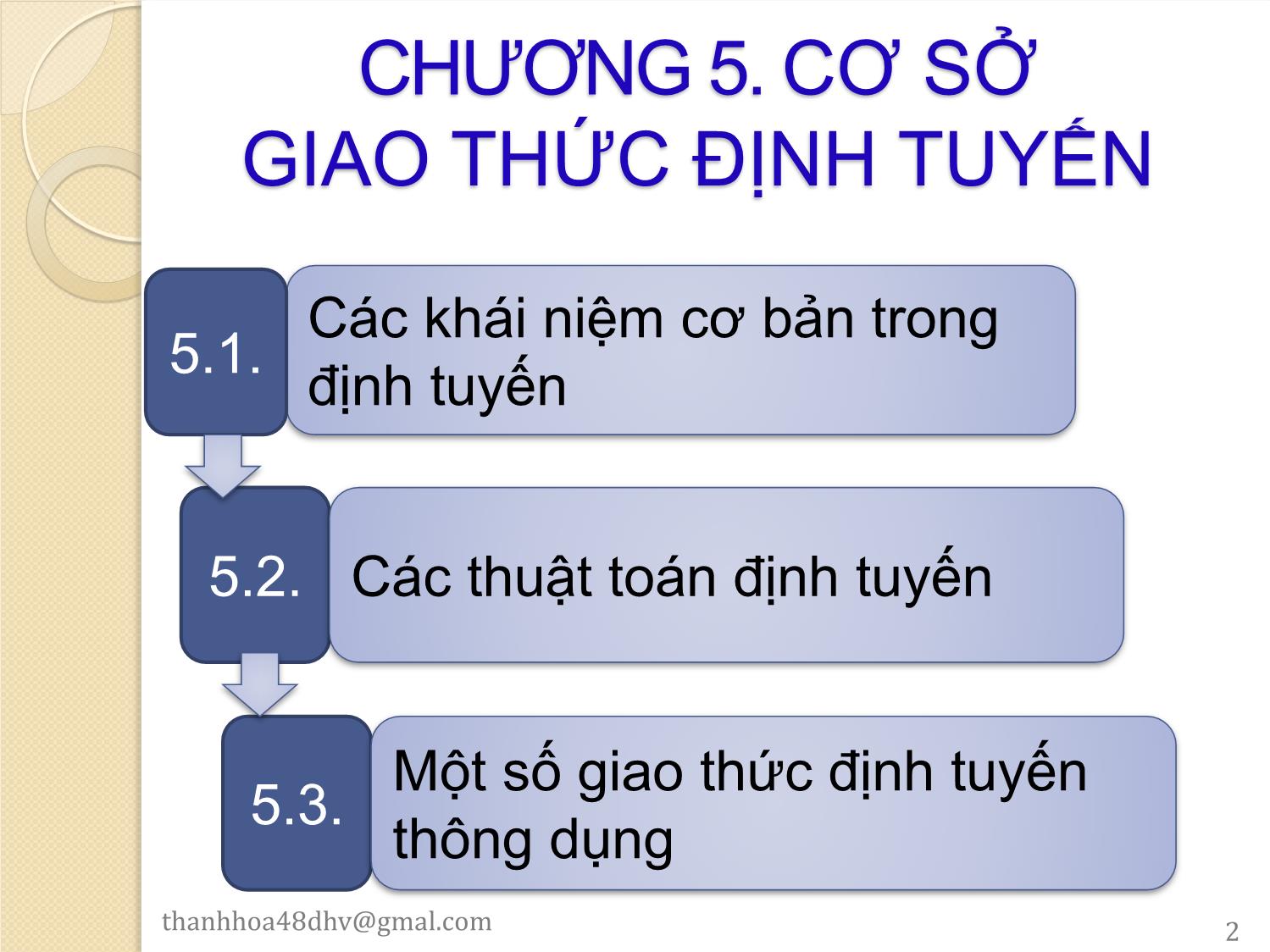 Bài giảng Mạng máy tính - Chương 5: Cơ sở giao thức định tuyến - Hoàng Thanh Hòa trang 2