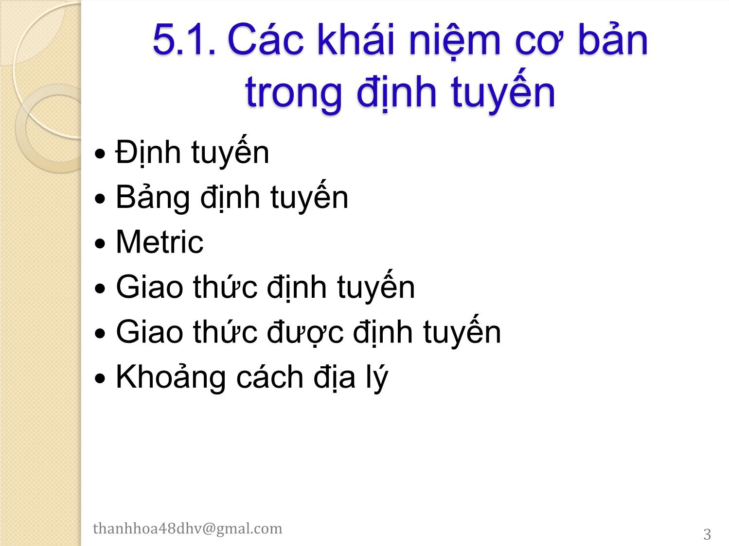 Bài giảng Mạng máy tính - Chương 5: Cơ sở giao thức định tuyến - Hoàng Thanh Hòa trang 3