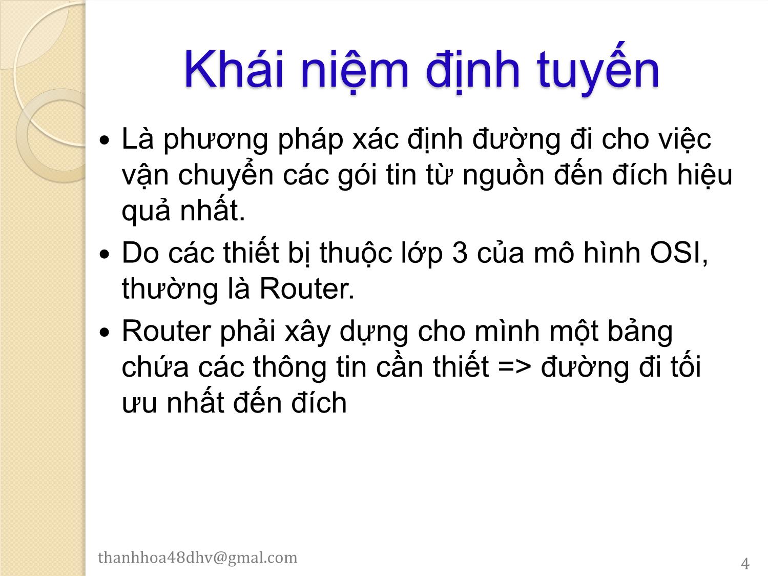 Bài giảng Mạng máy tính - Chương 5: Cơ sở giao thức định tuyến - Hoàng Thanh Hòa trang 4