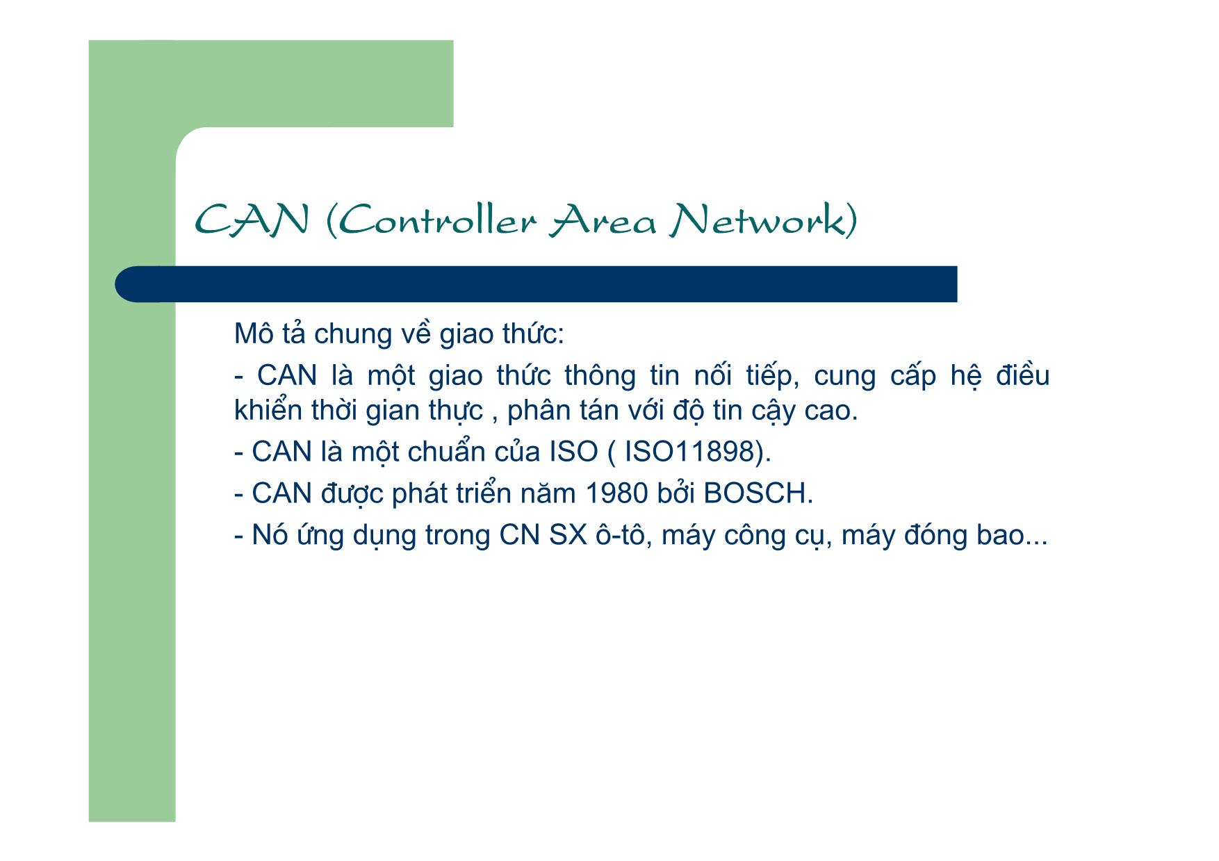 Bài giảng Mạng máy tính và hệ thống thông tin công nghệ - Chương 2, Phần 3: CAN - Đào Đức Thịnh trang 2