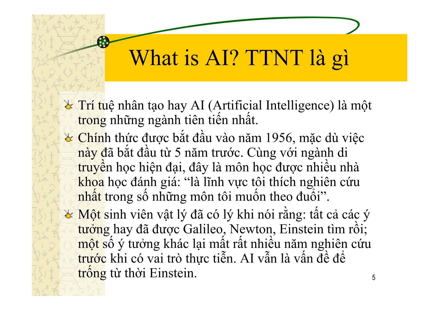 Bài giảng Trí tuệ nhân tạo - Giới thiệu trí tuệ nhân tạo - Đào Nam Anh trang 5