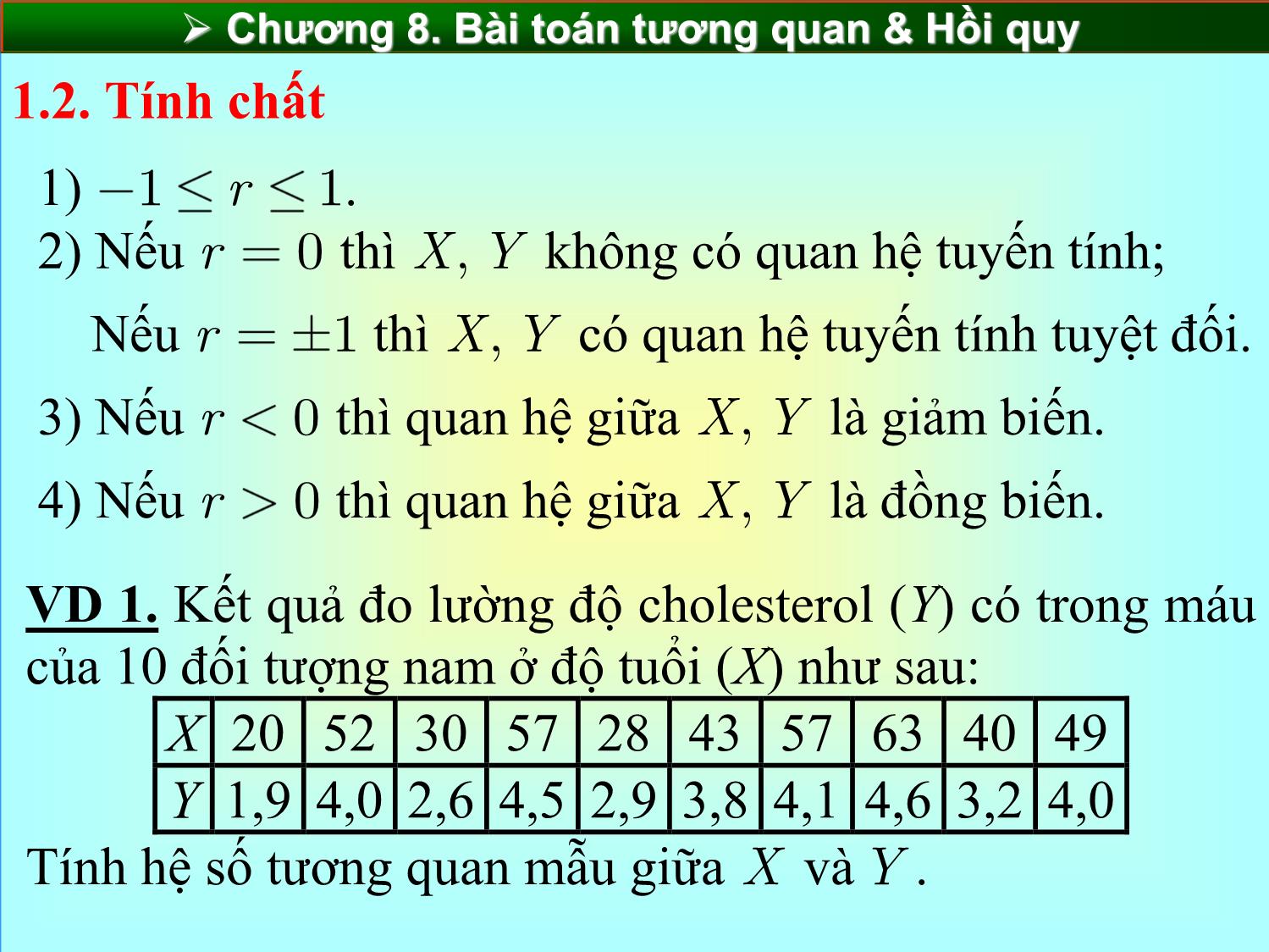 Bài giảng Xác suất và thống kê - Chương 8: Bài toán tương quan và hồi quy trang 2