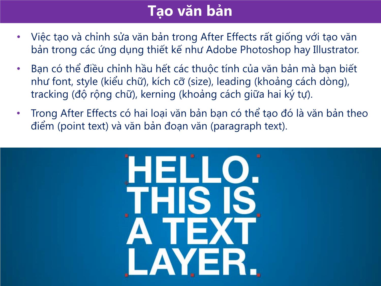 Bài giảng Xử lý kỹ xảo với After Effect Cs6 - Bài 5: Làm việc với đối tượng văn bản và âm thanh trang 4