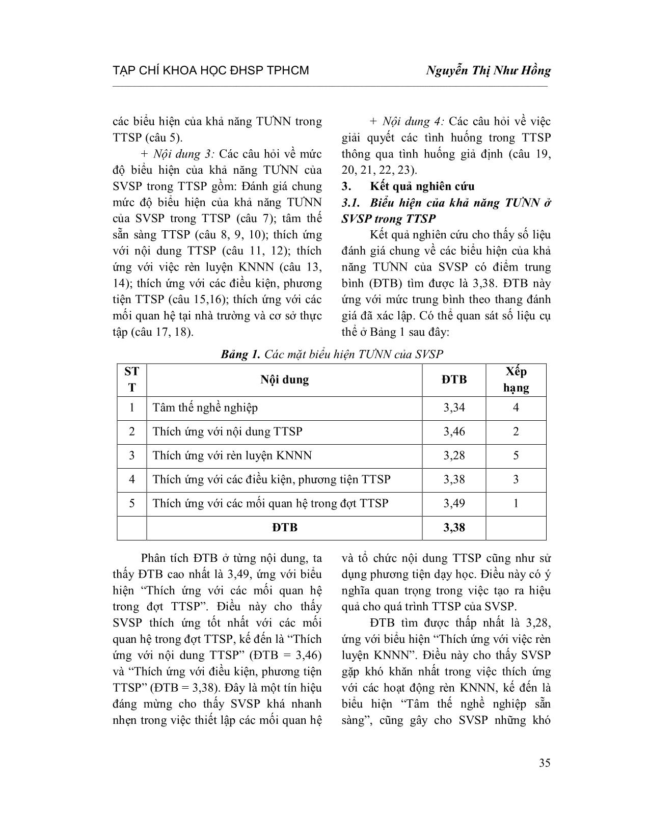 Biểu hiện của khả năng thích ứng nghề nghiệp ở sinh viên sư phạm trường Đại học Quy Nhơn trong thực tập sư phạm trang 3