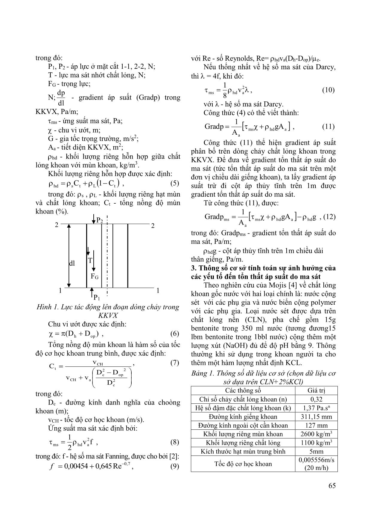 Các yếu tố ảnh hưởng đến tổn thất áp suất do ma sát của dòng chất lỏng khoan trong khoảng không vành xuyến giếng khoan đứng trang 2