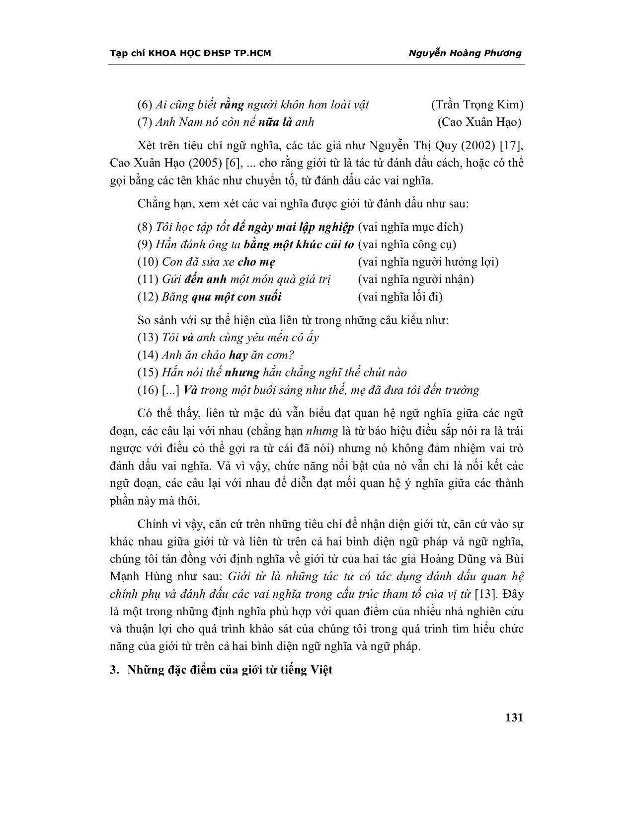 Chức năng của giới từ Tiếng Việt (xét trên bình diện ngữ pháp và ngữ nghĩa) trang 3