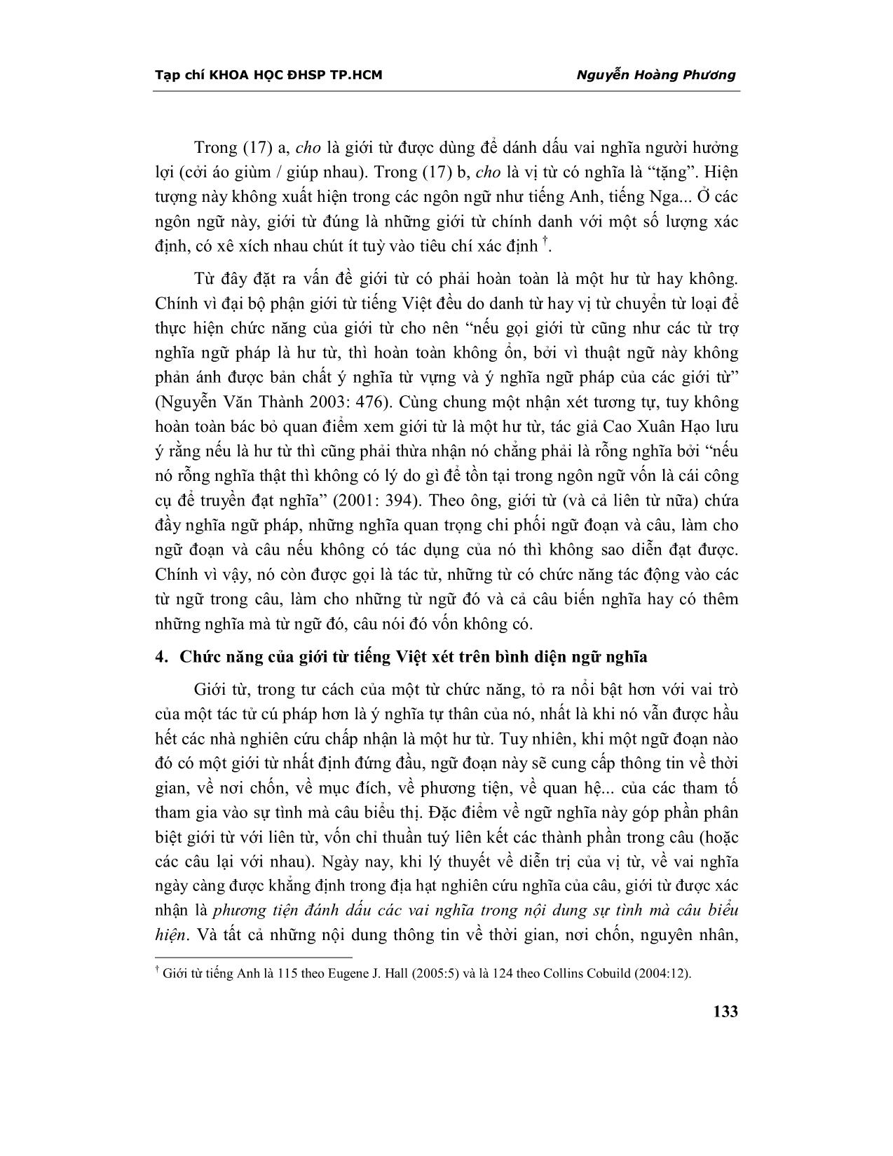 Chức năng của giới từ Tiếng Việt (xét trên bình diện ngữ pháp và ngữ nghĩa) trang 5