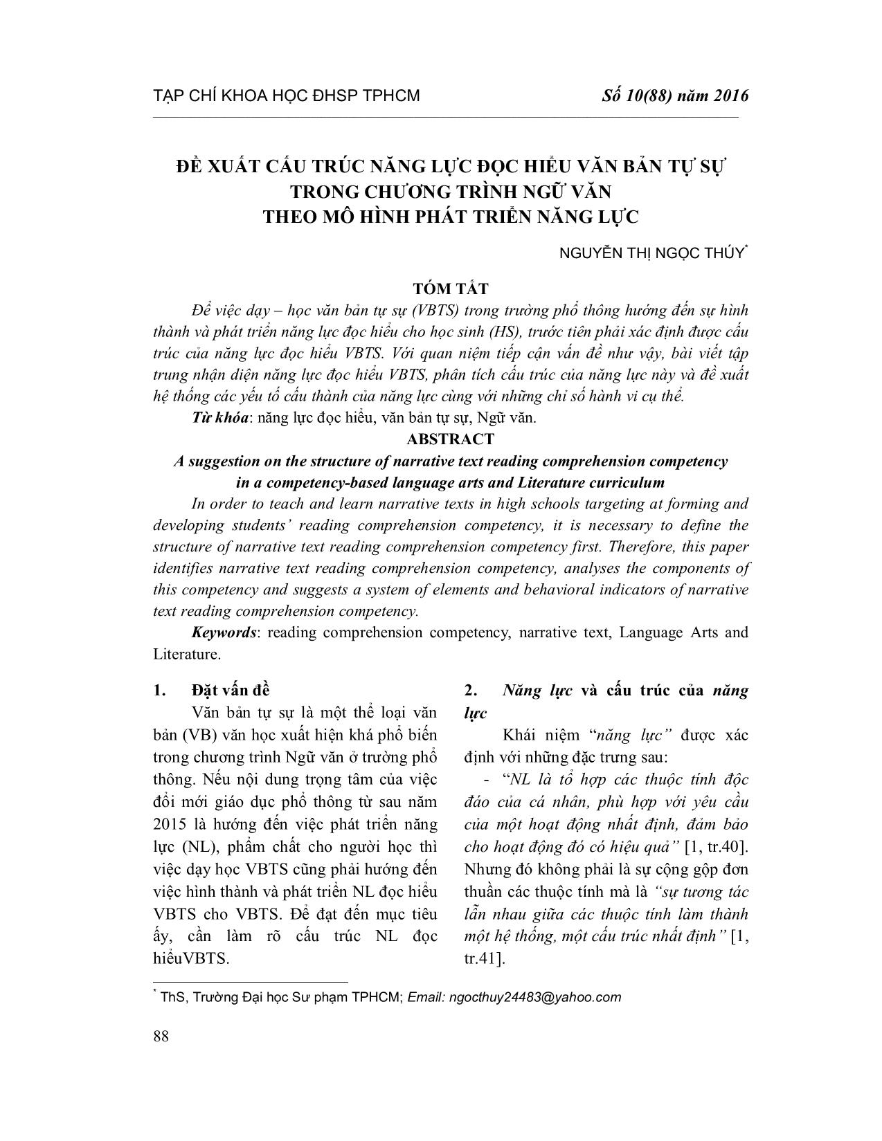 Đề xuất cấu trúc năng lực đọc hiểu văn bản tự sự trong chương trình Ngữ văn theo mô hình phát triển năng lực trang 1