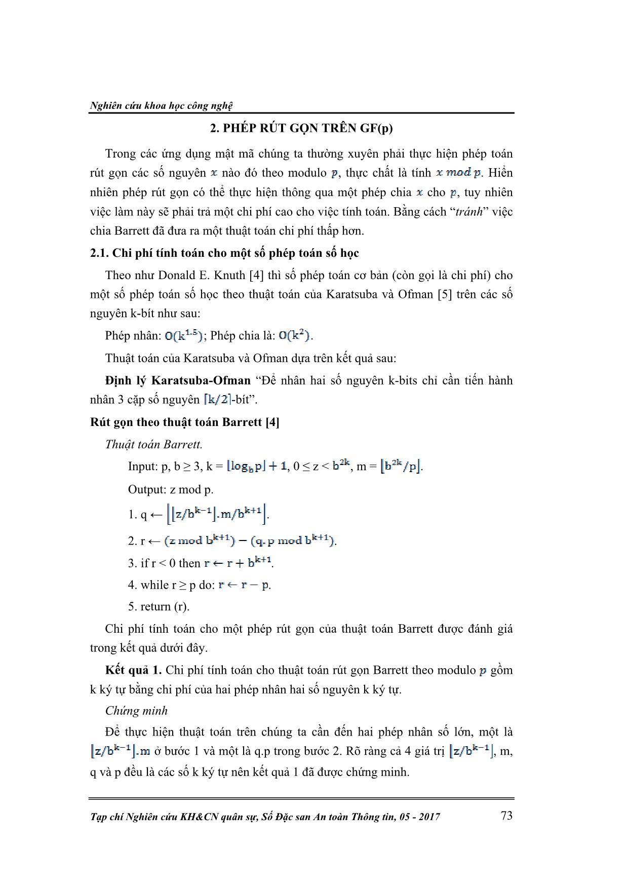Đề xuất dạng tham số cho các hệ mật có độ an toàn dựa trên bài toán logarit rời rạc trên trường GF(P) trang 2