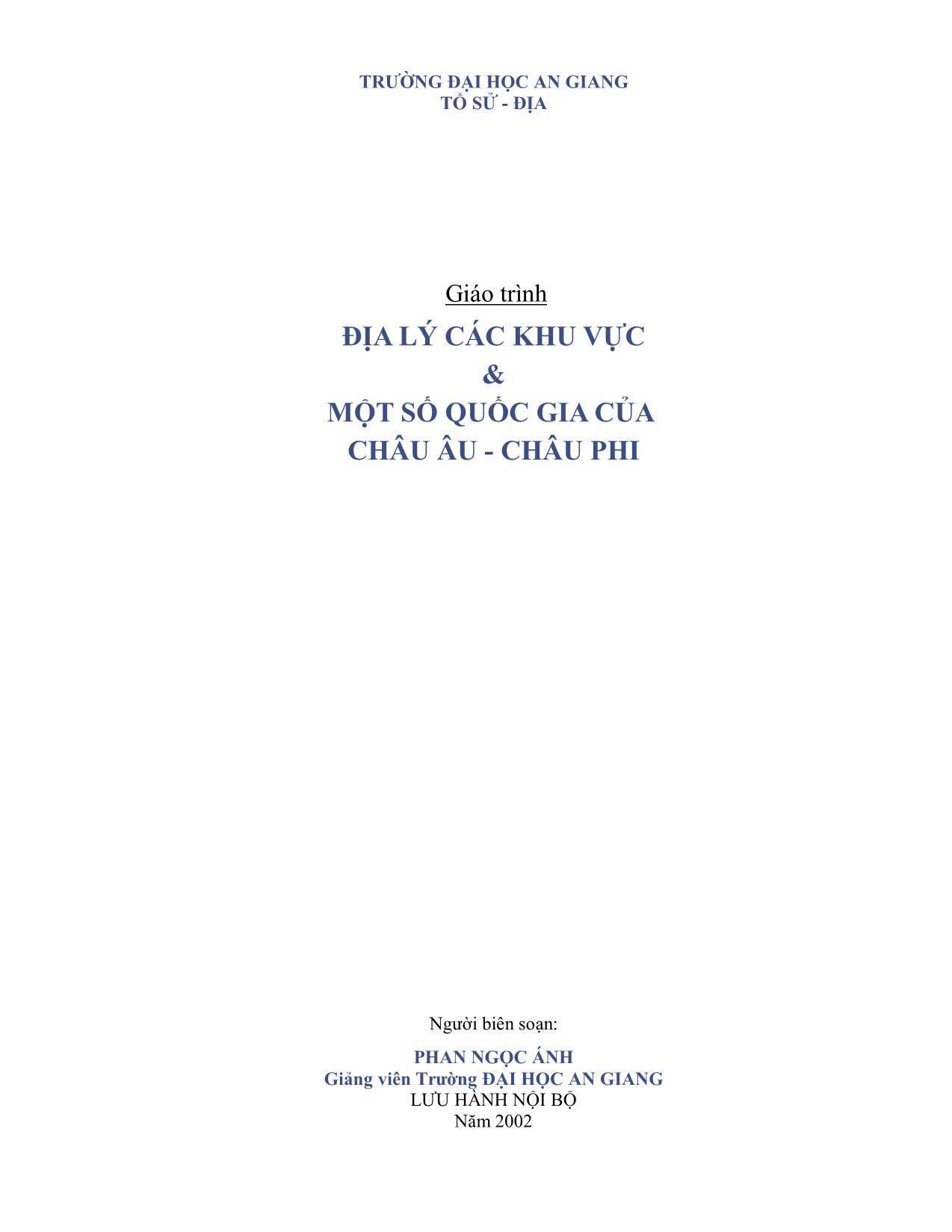 Địa lý các khu vực và một số quốc gia của châu Âu - châu Phi trang 1