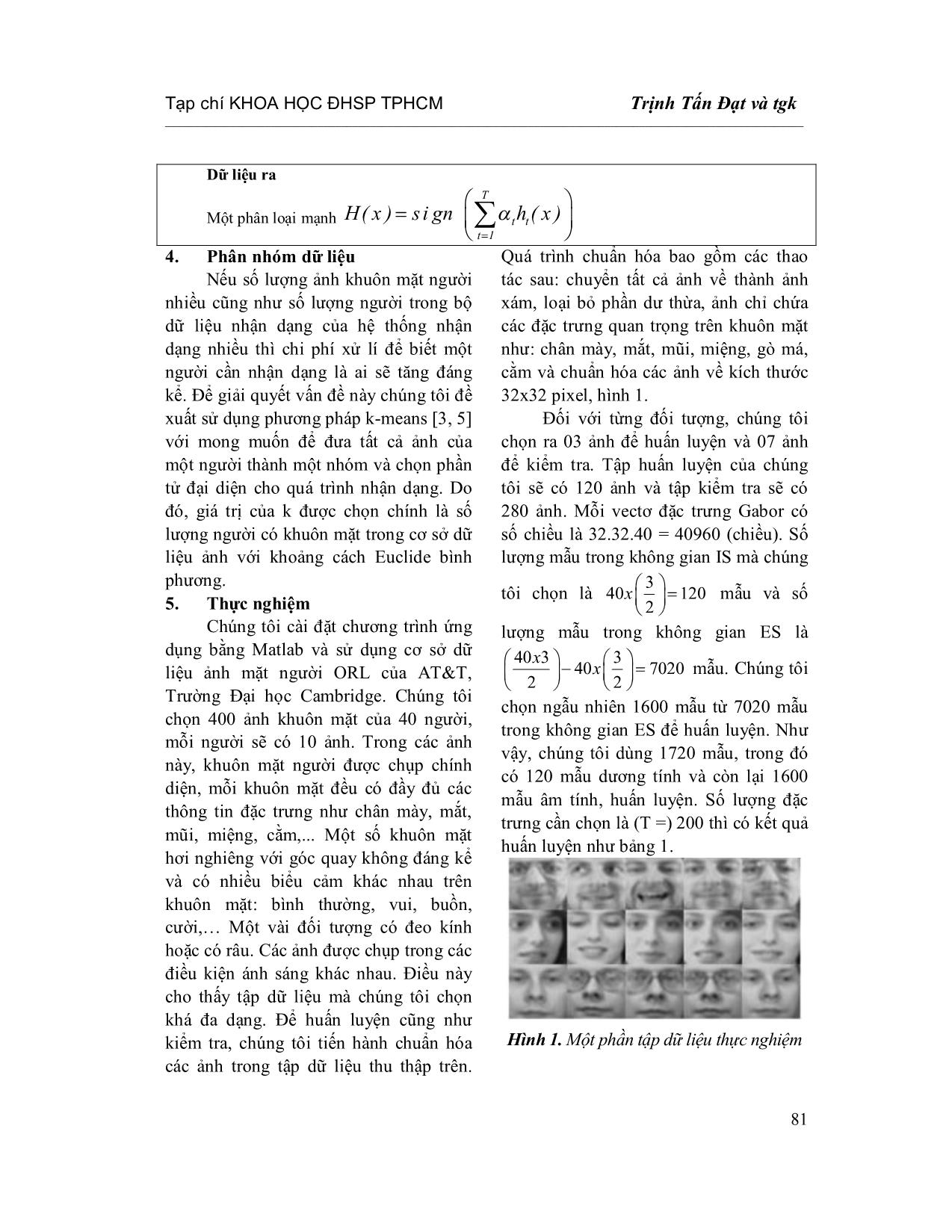 Dùng đặc trưng Gabor kết hợp Adaboost và k-Means trong bài toán nhận dạng mặt người trang 5