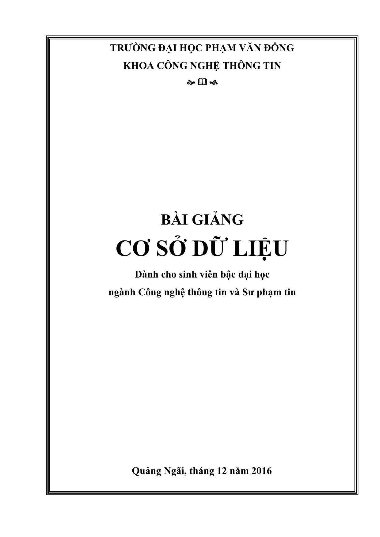 Giáo trình Cơ sở dữ liệu - Hà Văn Lâm trang 2