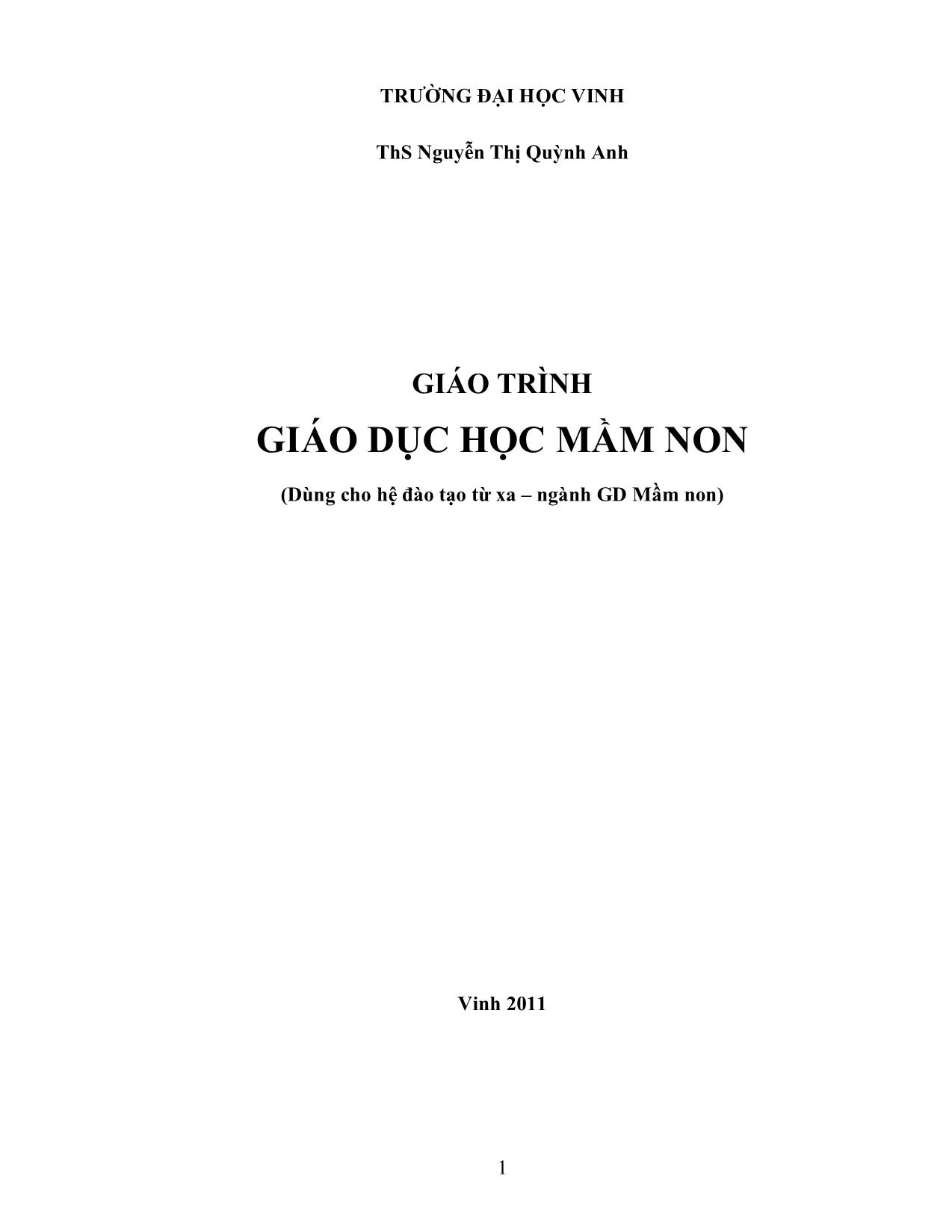 Giáo trình Giáo dục học mầm non (Phần 1) trang 1