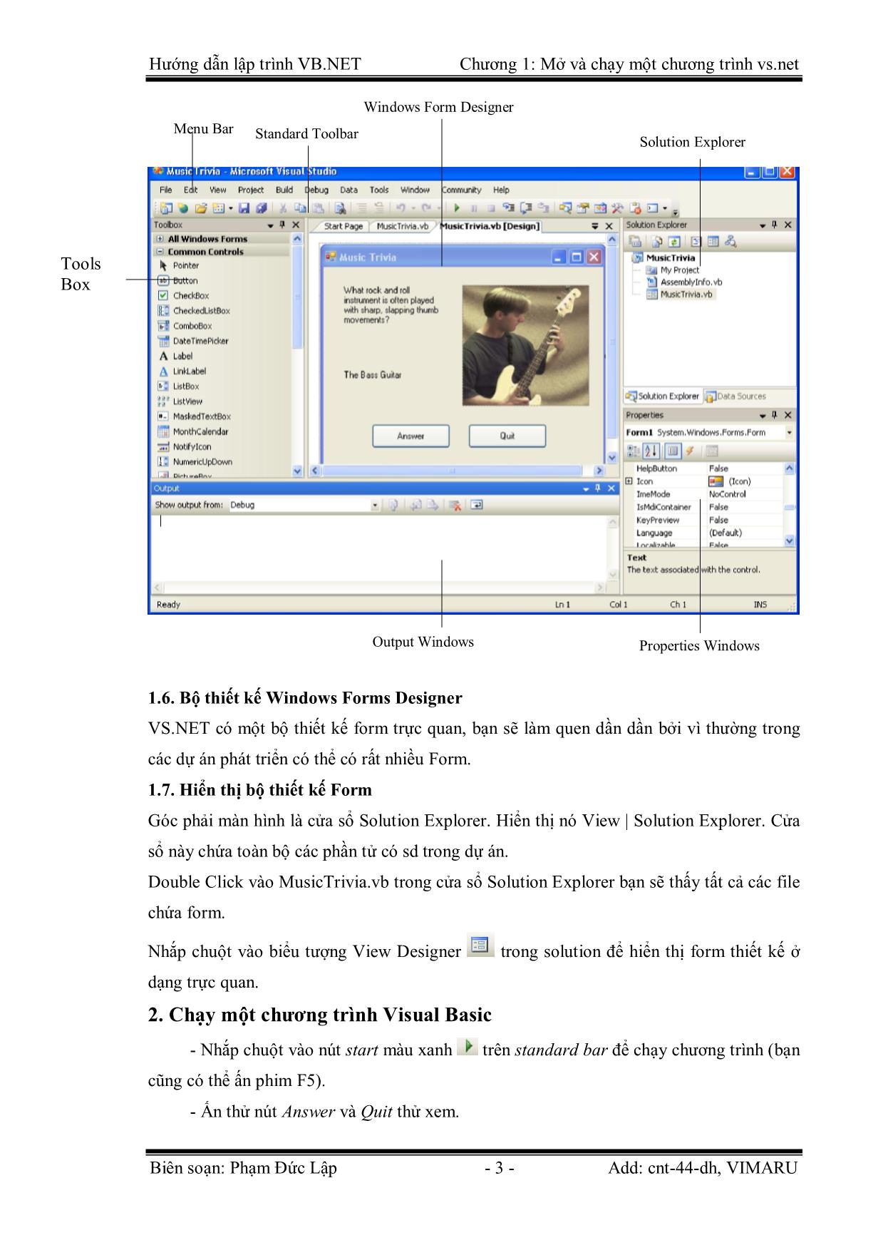 Giáo trình Hướng dẫn lập trình VB.NET - Chương 1: Mở và chạy một chương trình Visual Basic.NET - Phạm Đức Lập trang 3
