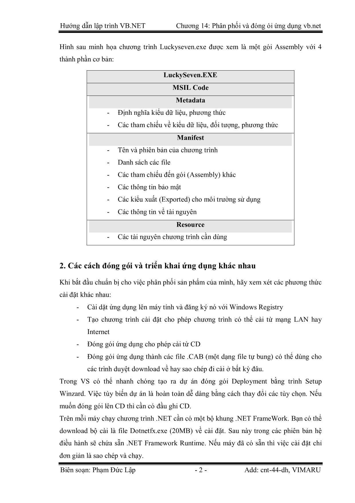 Giáo trình Hướng dẫn lập trình VB.NET - Chương 14: Phân phối và đóng gói ứng dụng Visual Basic.Net - Phạm Đức Lập trang 2