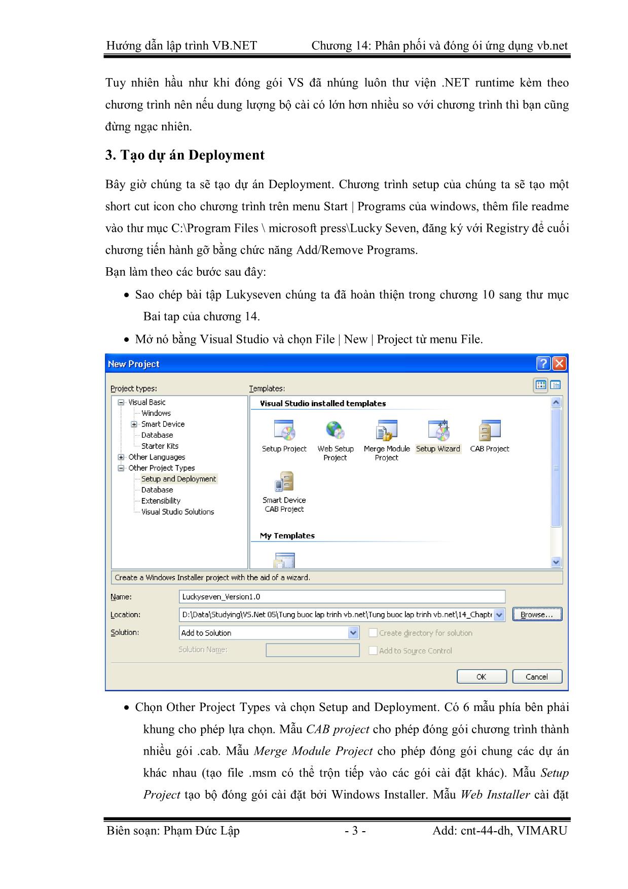 Giáo trình Hướng dẫn lập trình VB.NET - Chương 14: Phân phối và đóng gói ứng dụng Visual Basic.Net - Phạm Đức Lập trang 3