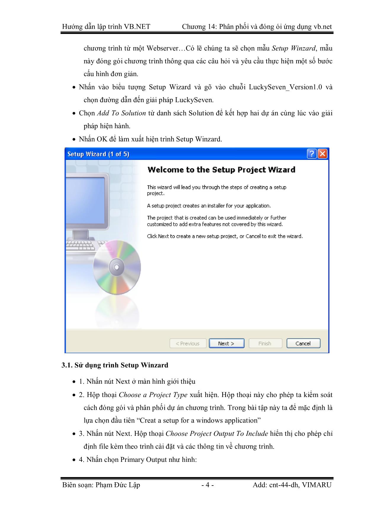 Giáo trình Hướng dẫn lập trình VB.NET - Chương 14: Phân phối và đóng gói ứng dụng Visual Basic.Net - Phạm Đức Lập trang 4