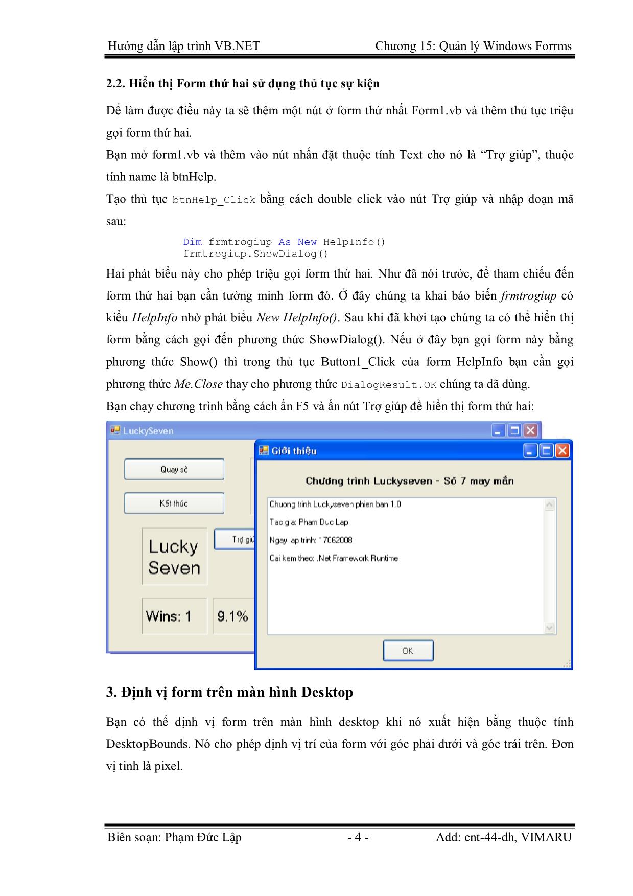 Giáo trình Hướng dẫn lập trình VB.NET - Chương 15: Quản lý Windows Forms - Phạm Đức Lập trang 4