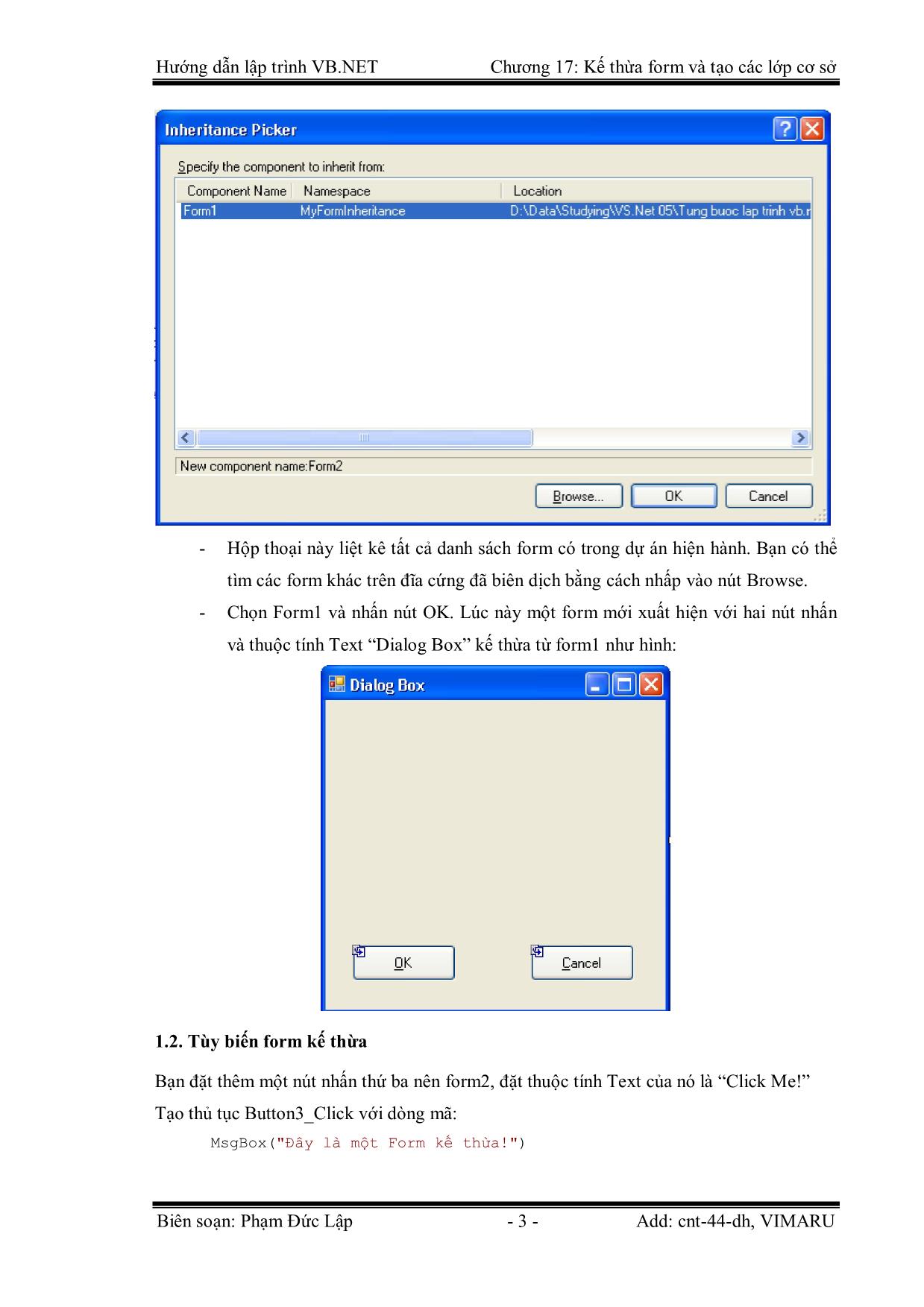 Giáo trình Hướng dẫn lập trình VB.NET - Chương 17: Kế thừa Form và tạo các lớp cơ sở - Phạm Đức Lập trang 3