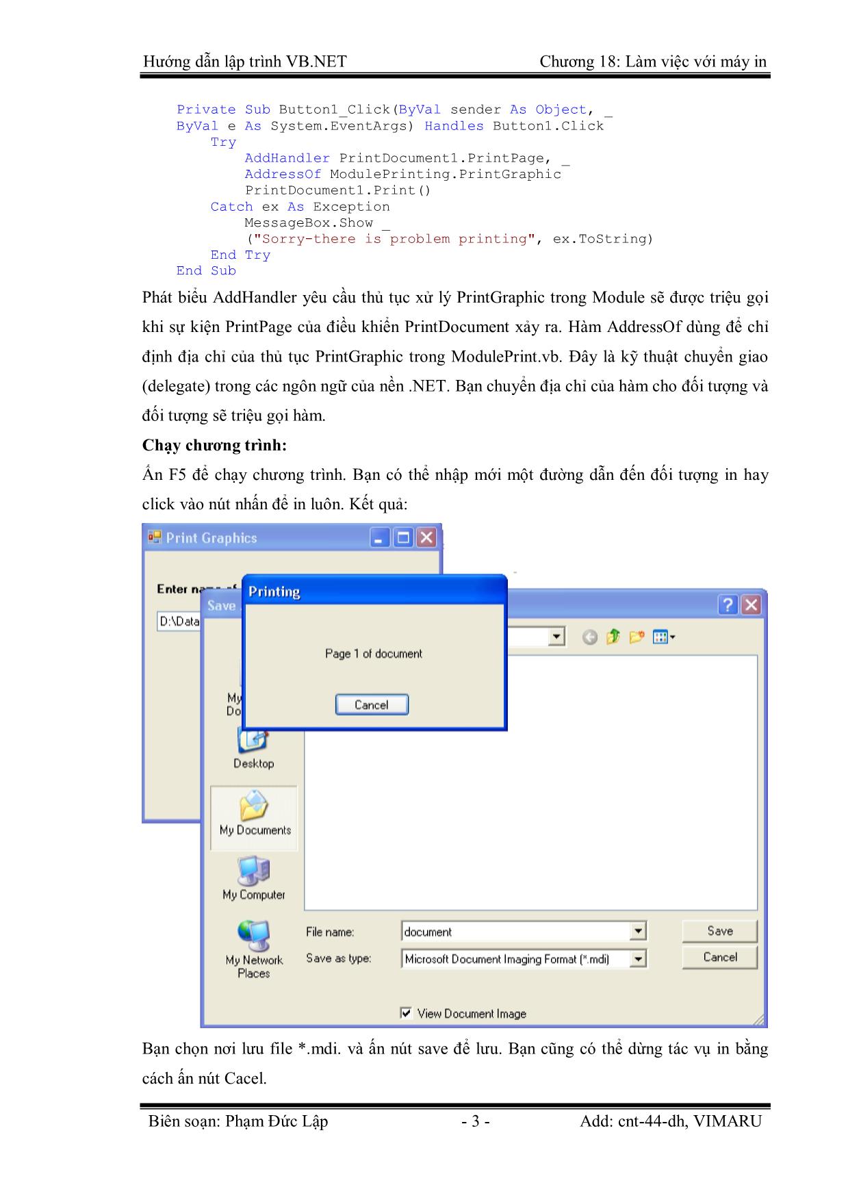 Giáo trình Hướng dẫn lập trình VB.NET - Chương 18: Làm việc với máy in - Phạm Đức Lập trang 3