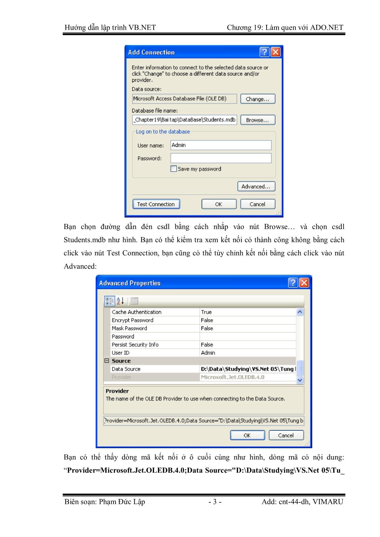 Giáo trình Hướng dẫn lập trình VB.NET - Chương 19: Làm quen với Ado.Net - Phạm Đức Lập trang 3