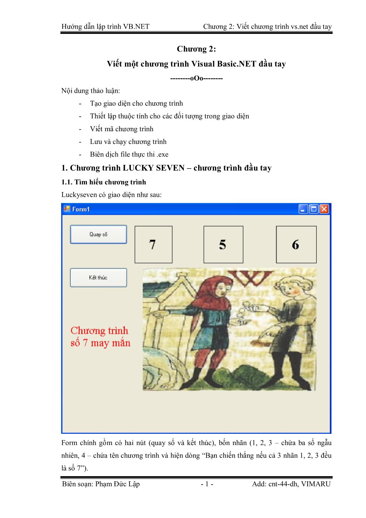 Giáo trình Hướng dẫn lập trình VB.NET - Chương 2: Viết một chương trình Visual Basic.NET đầu tay - Phạm Đức Lập trang 1