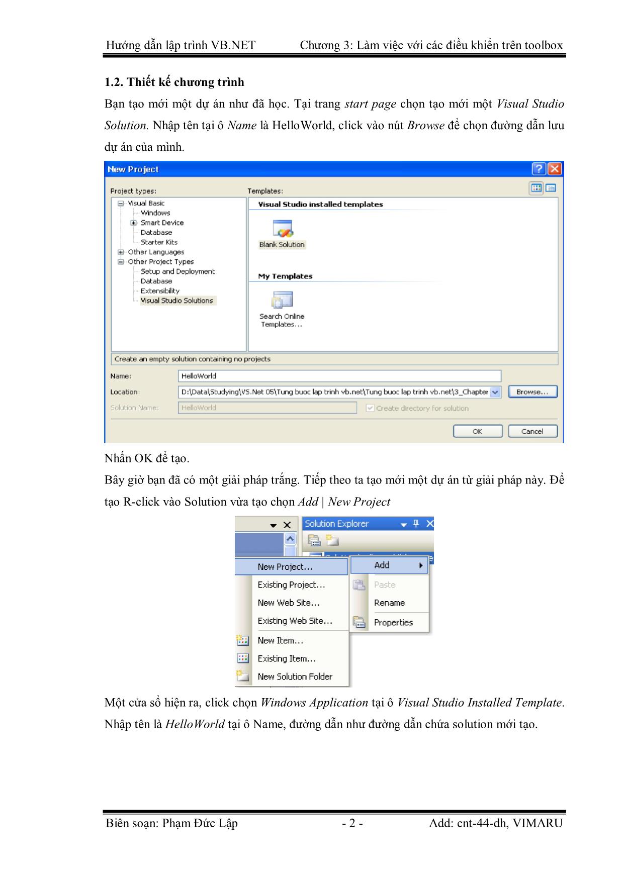 Giáo trình Hướng dẫn lập trình VB.NET - Chương 3: Làm việc với các điều khiển trên Toolbox - Phạm Đức Lập trang 2