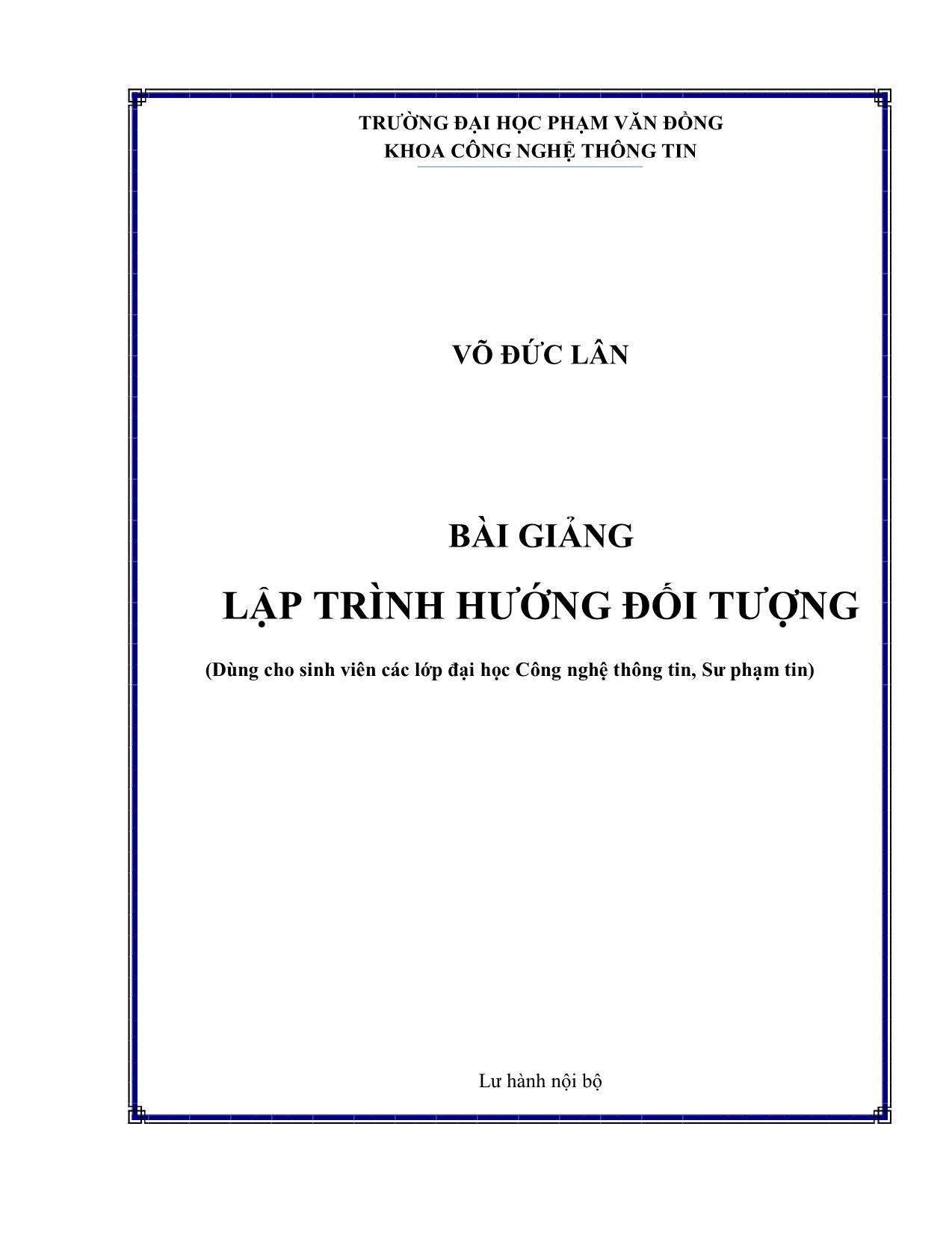 Giáo trình môn Lập trình hướng đối tượng trang 2