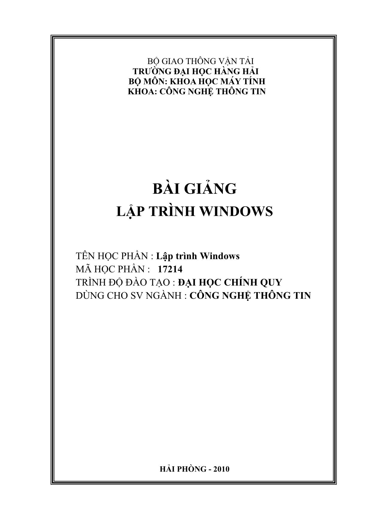 Giáo trình môn Lập trình Windows trang 1
