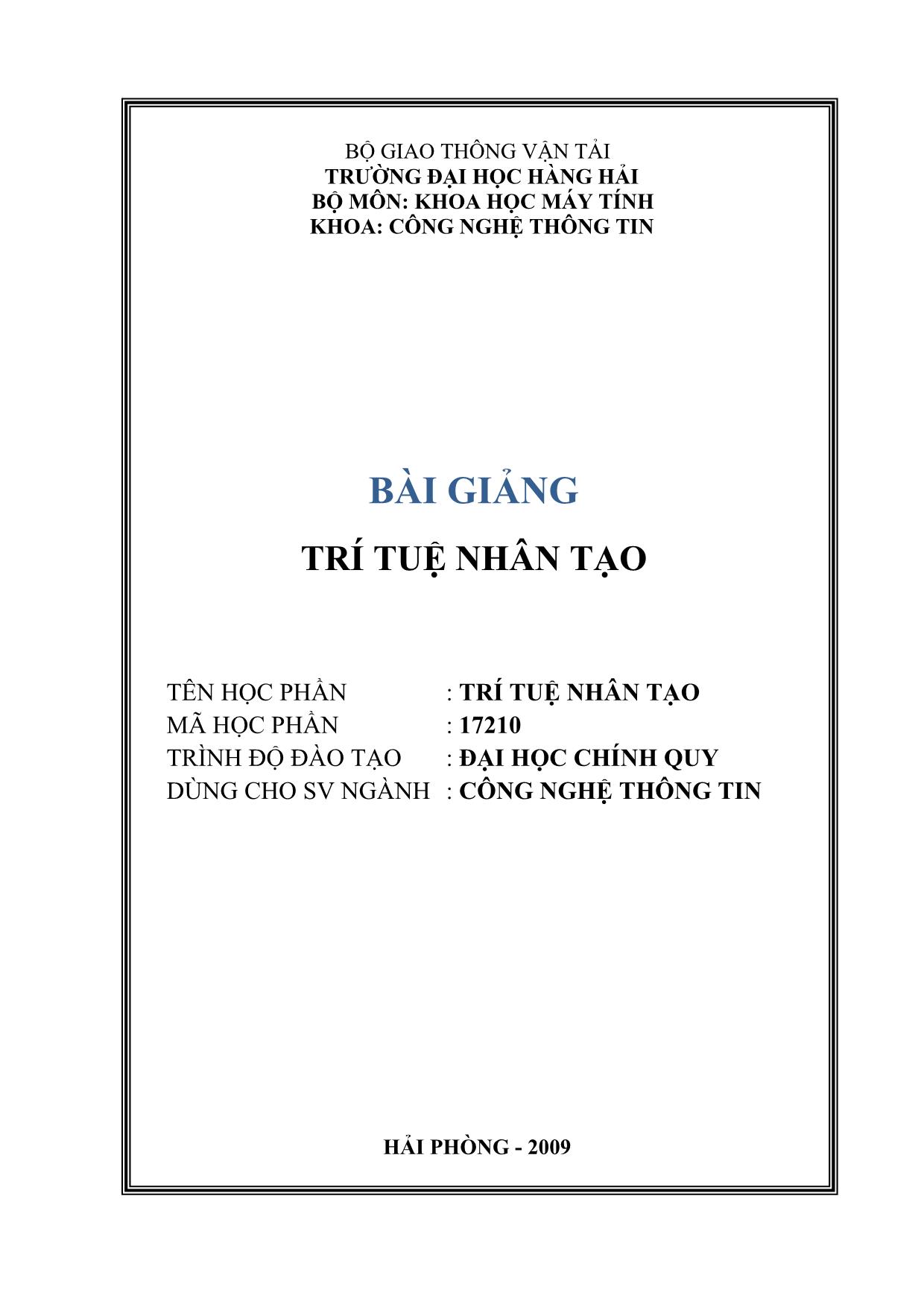 Giáo trình môn Trí tuệ nhân tạo trang 1