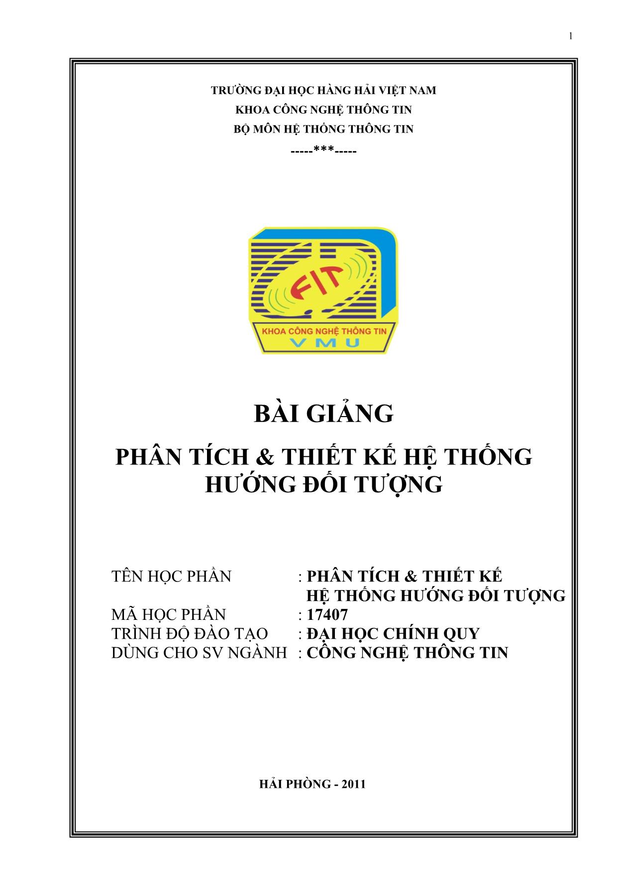 Giáo trình Phân tích và thiết kế hệ thống hướng đối tượng trang 1