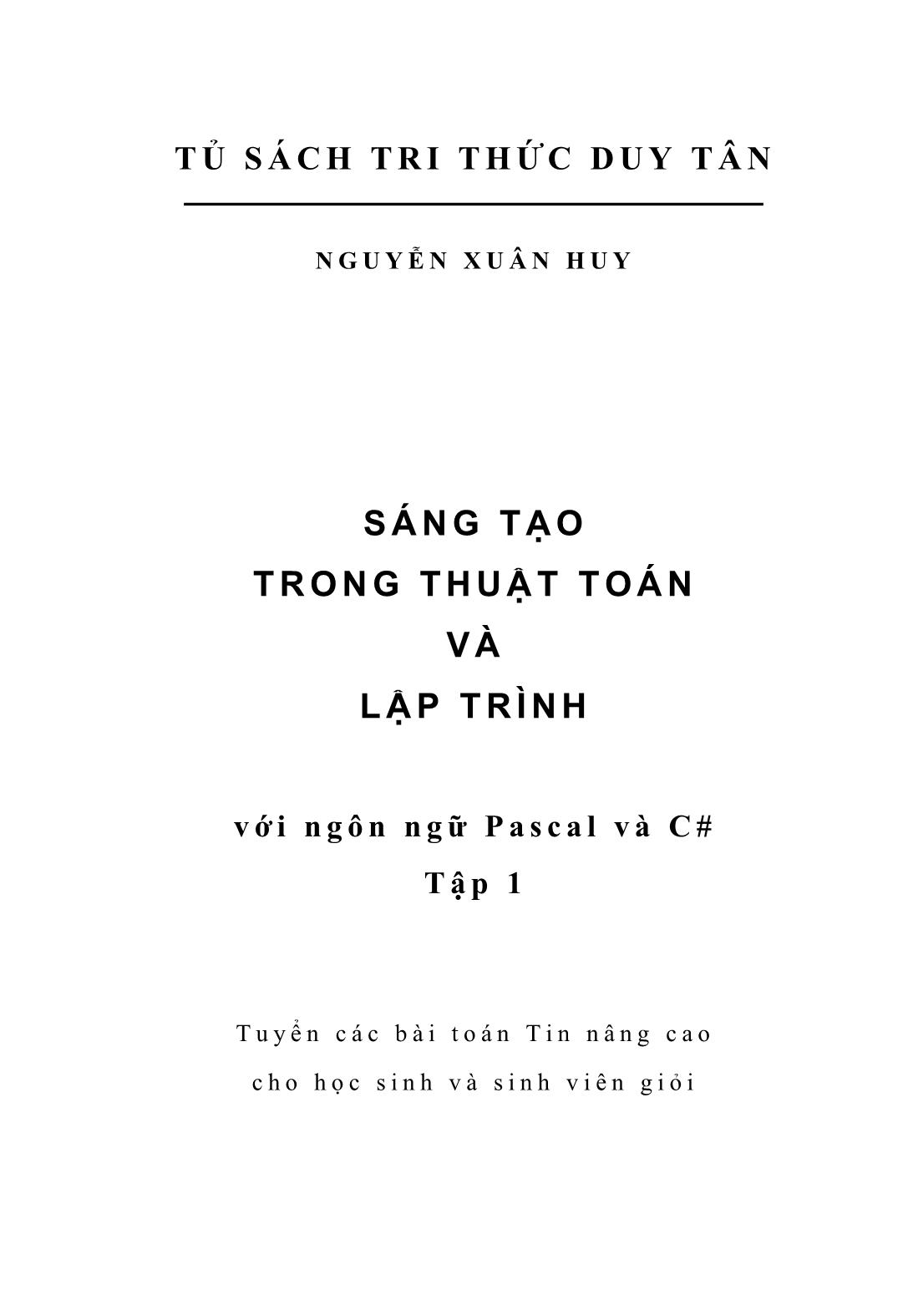 Giáo trình Sáng tạo trong thuật toán và lập trình với ngôn ngữ Pascal và C# trang 1